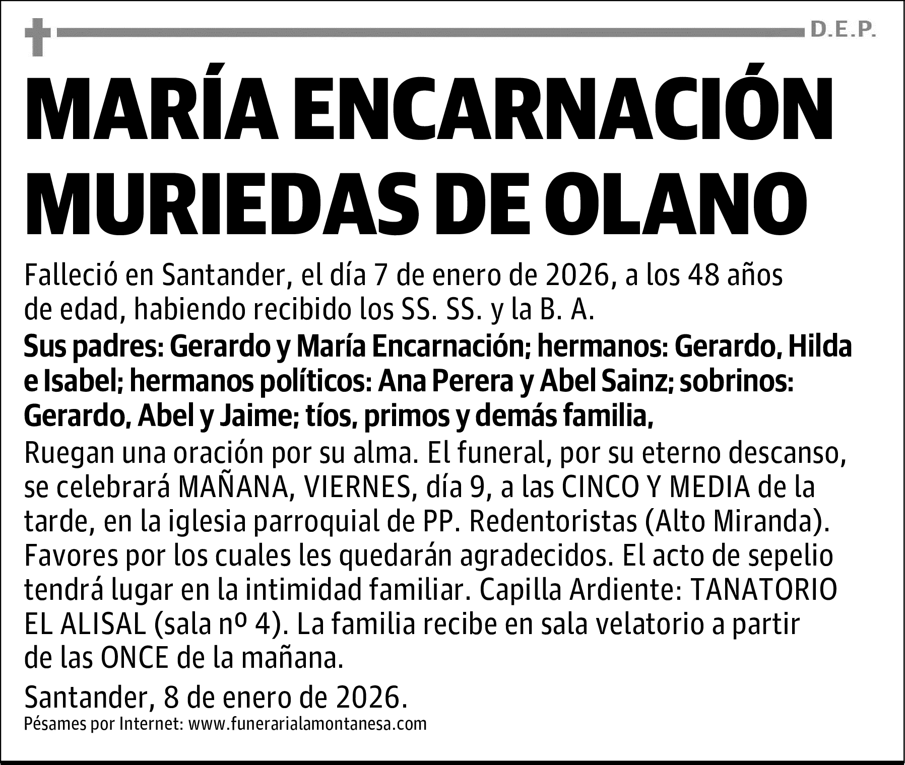 MARÍA ENCARNACIÓN MURIEDAS DE OLANO