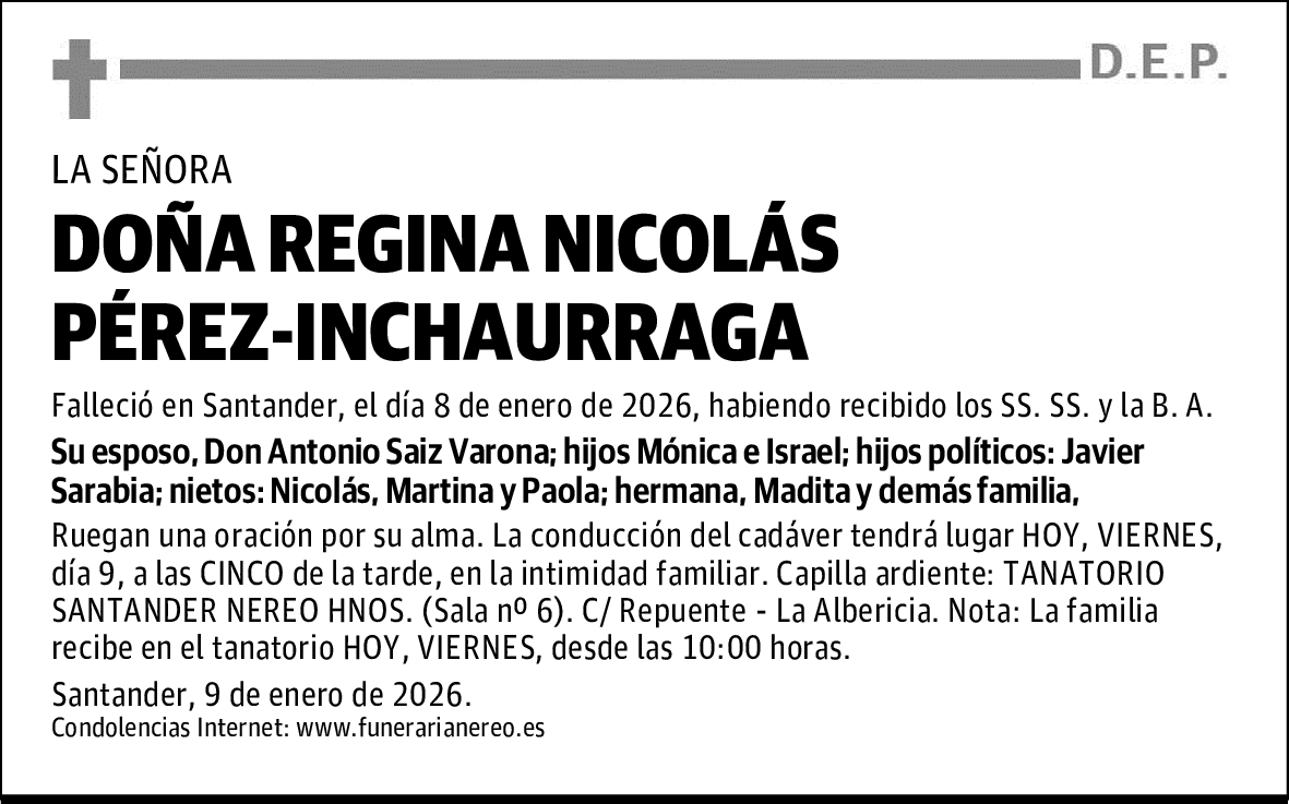 DOÑA REGINA NICOLÁS PÉREZ-INCHAURRAGA