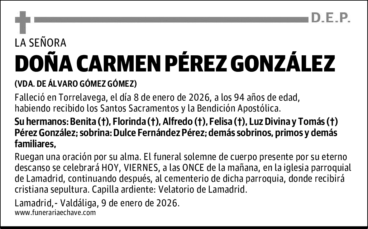 DOÑA CARMEN PÉREZ GONZÁLEZ