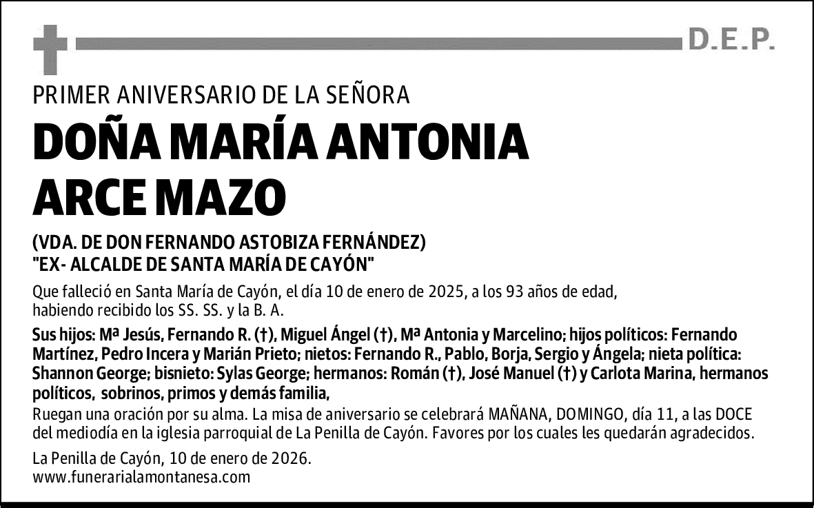 DOÑA MARÍA ANTONIA ARCE MAZO