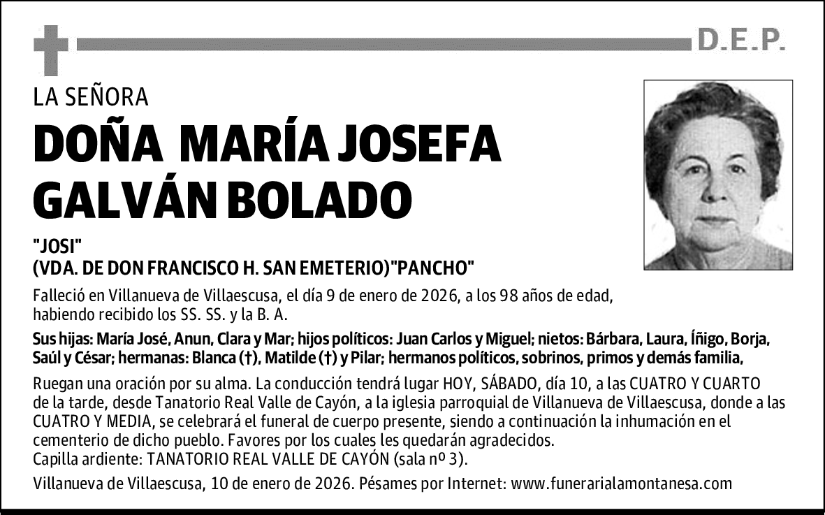 DOÑA MARÍA JOSEFA GALVÁN BOLADO
