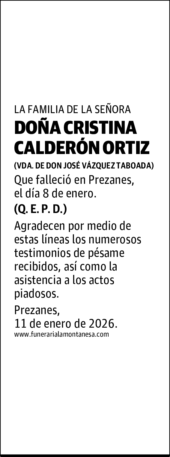 DOÑA CRISTINA CALDERÓN ORTIZ