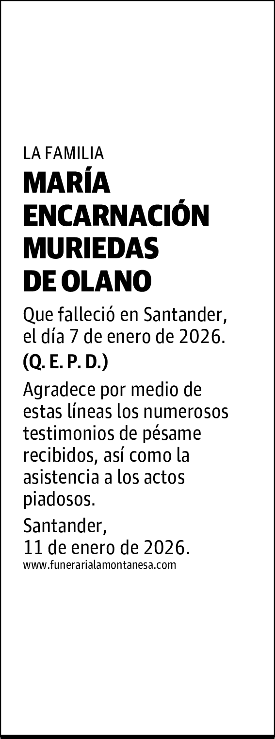 MARÍA ENCARNACIÓN MURIEDAS DE OLANO