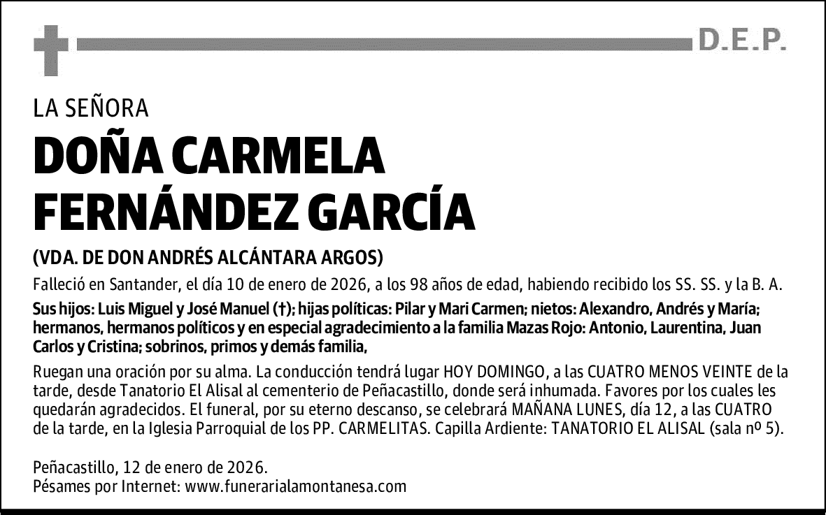 DOÑA CARMELA FERNÁNDEZ GARCÍA