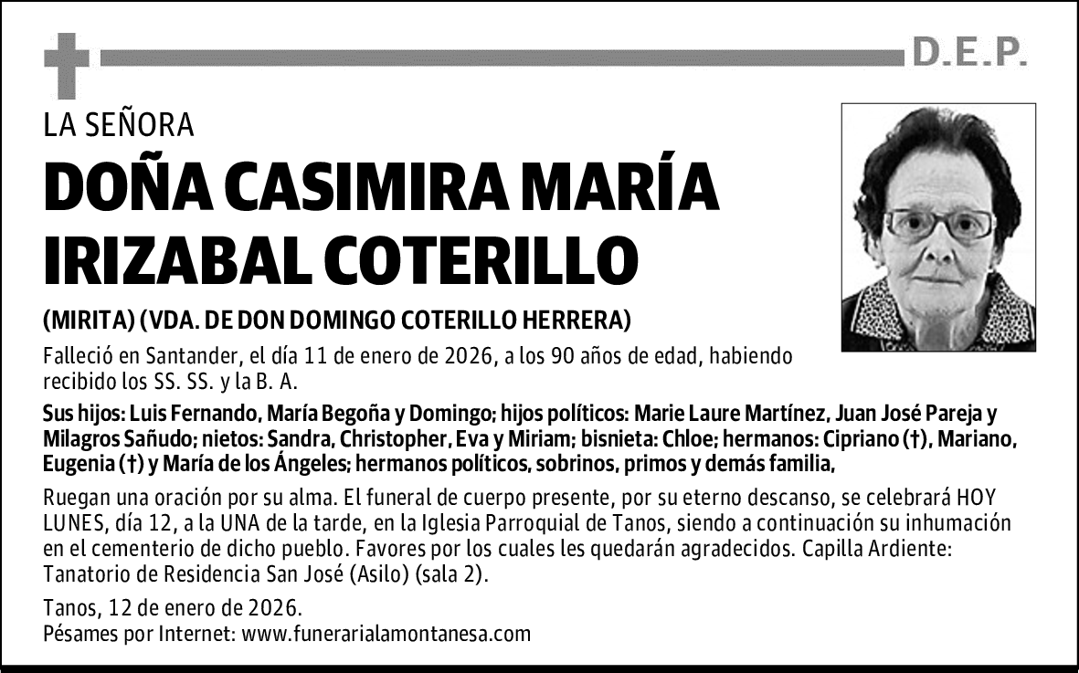 DOÑA CASIMIRA MARÍA IRIZABAL COTERILLO