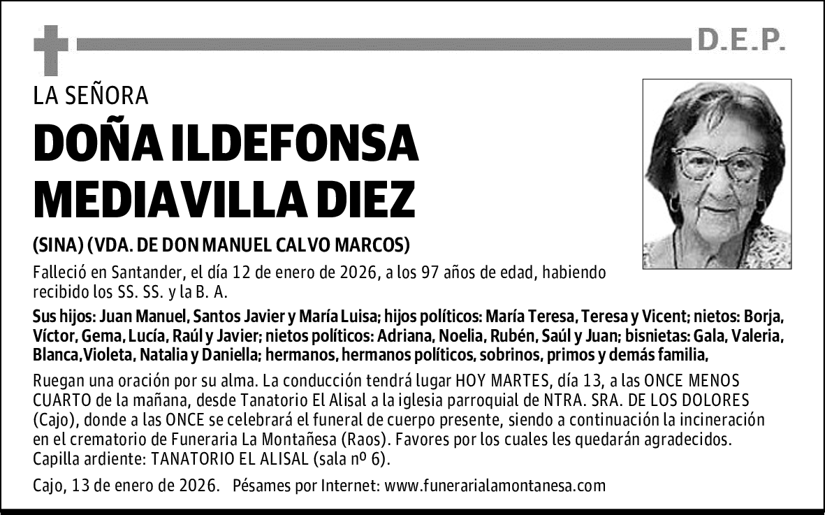 DOÑA ILDEFONSA MEDIAVILLA DIEZ