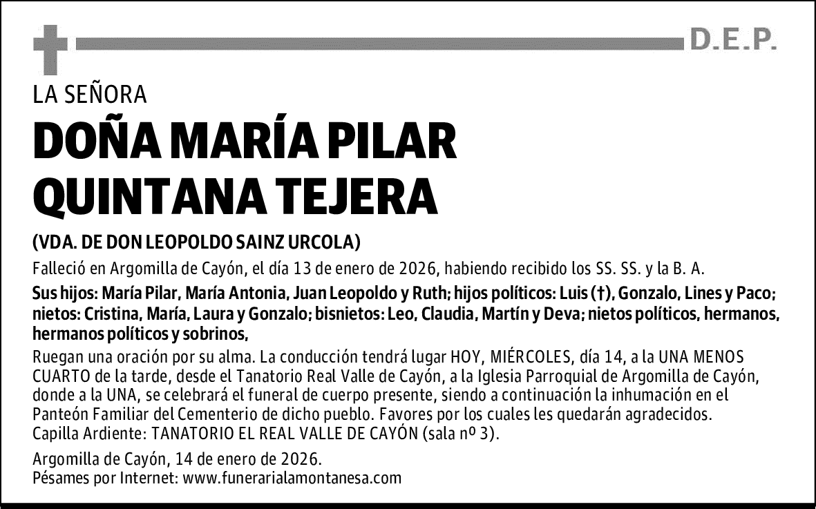 DOÑA MARÍA PILAR QUINTANA TEJERA