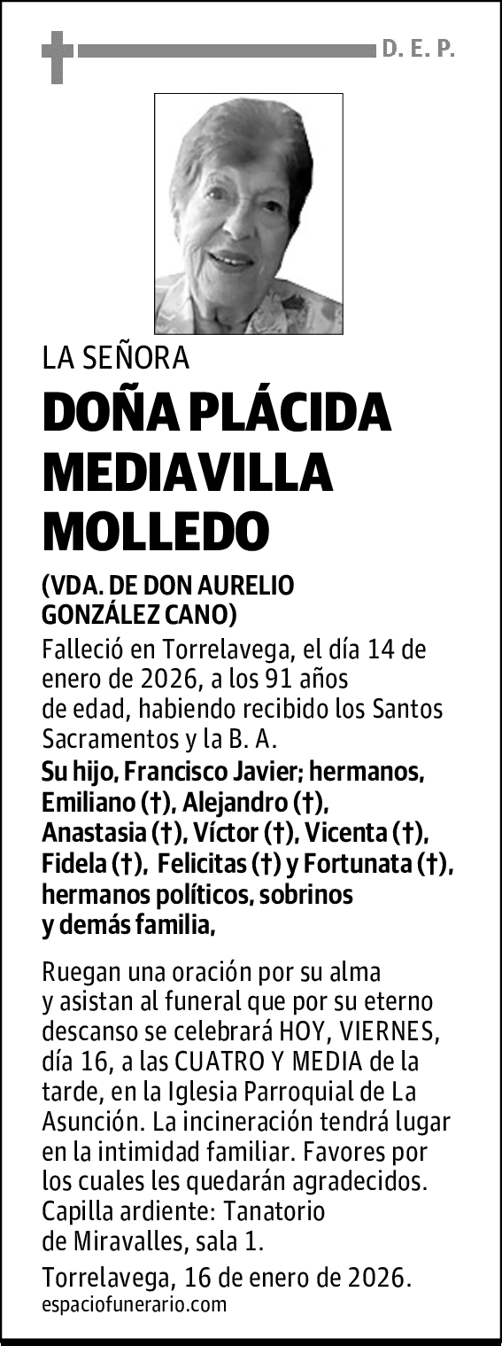 DOÑA PLÁCIDA MEDIAVILLA MOLLEDO