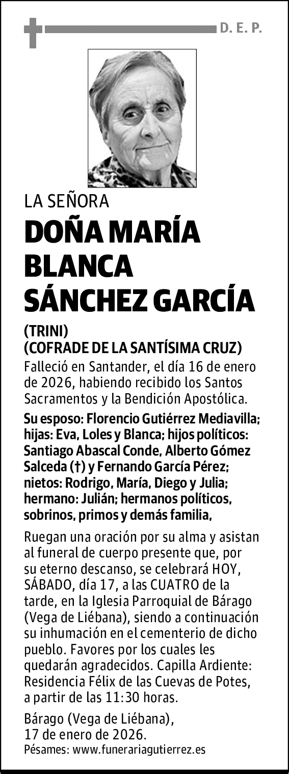 DOÑA MARÍA BLANCA SÁNCHEZ GARCÍA