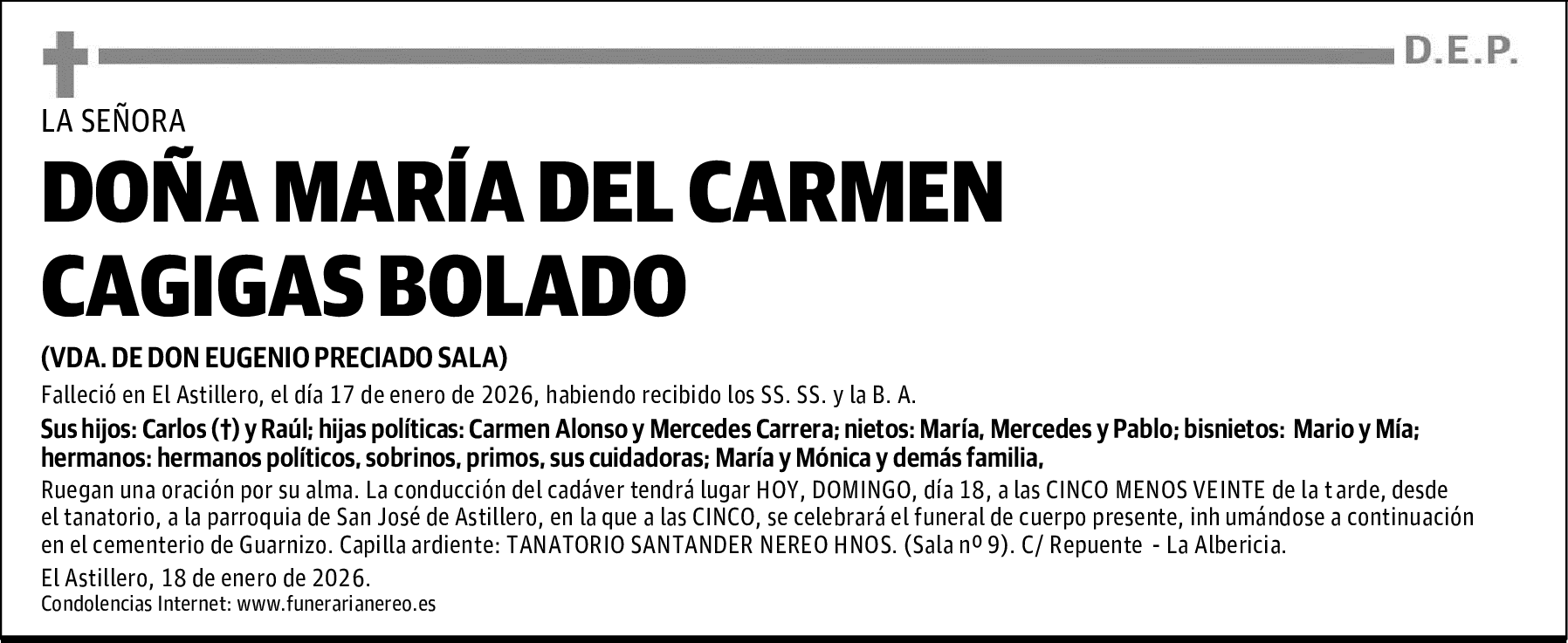 DOÑA MARÍA DEL CARMEN CAGIGAS BOLADO