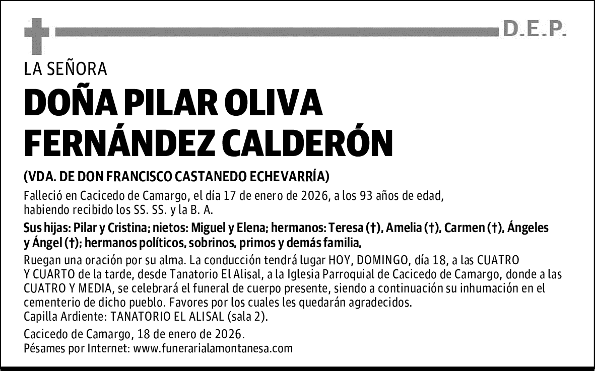 DOÑA PILAR OLIVA FERNÁNDEZ CALDERÓN