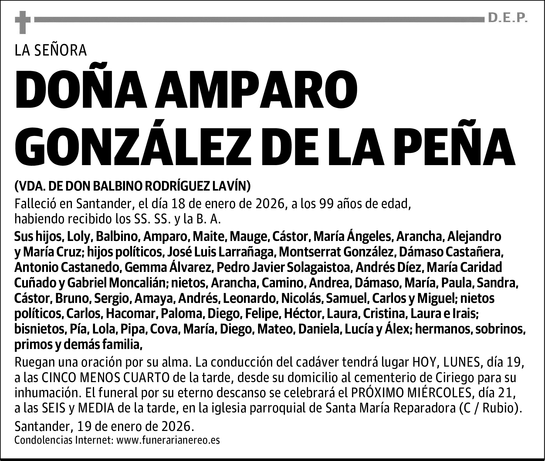 DOÑA AMPARO GONZÁLEZ DE LA PEÑA