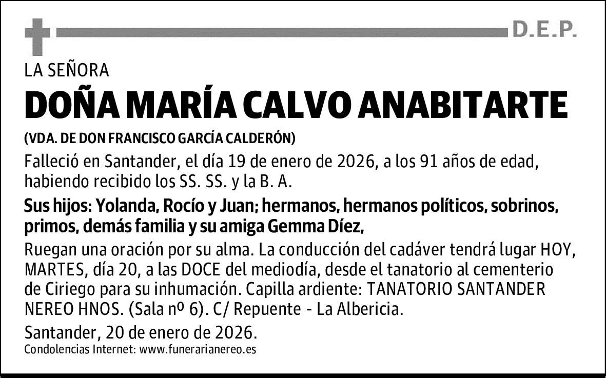 DOÑA MARÍA CALVO ANABITARTE