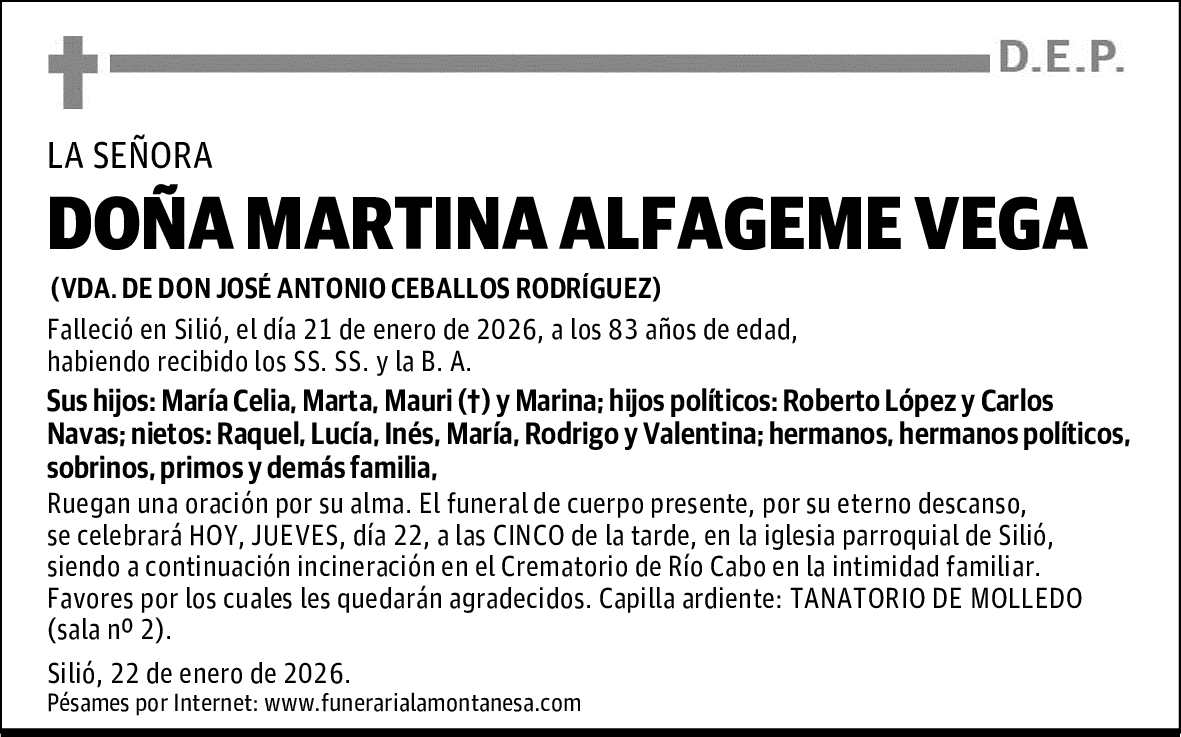 DOÑA MARTINA ALFAGEME VEGA