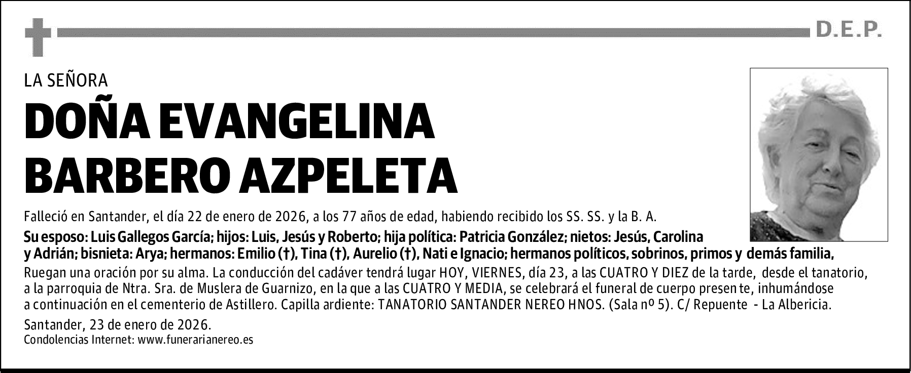 DOÑA EVANGELINA BARBERO AZPELETA