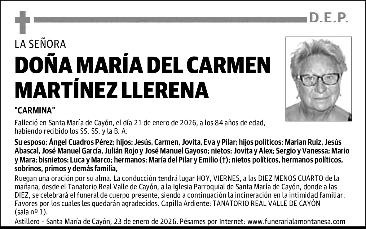 DOÑA MARÍA DEL CARMEN MARTÍNEZ LLERENA