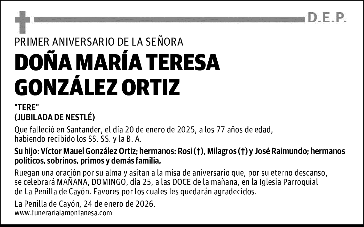 DOÑA MARÍA TERESA GONZÁLEZ ORTÍZ