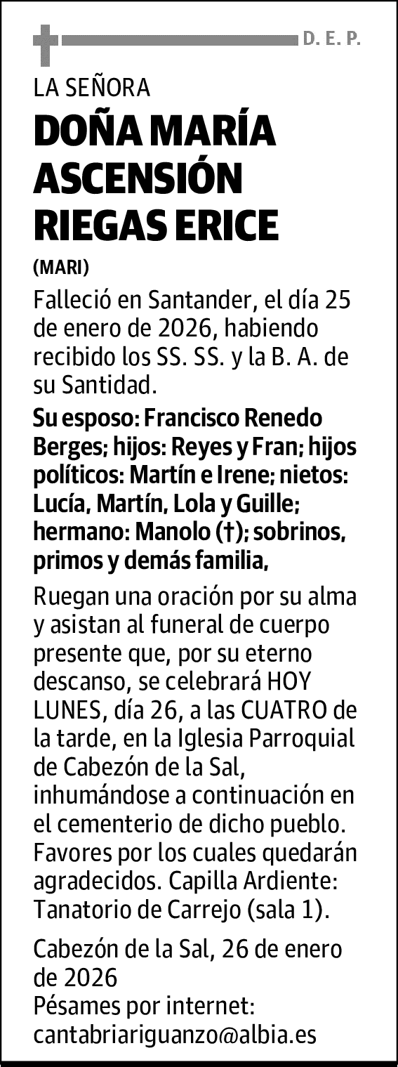 DOÑA MARÍA ASCENSIÓN RIEGAS ERICE