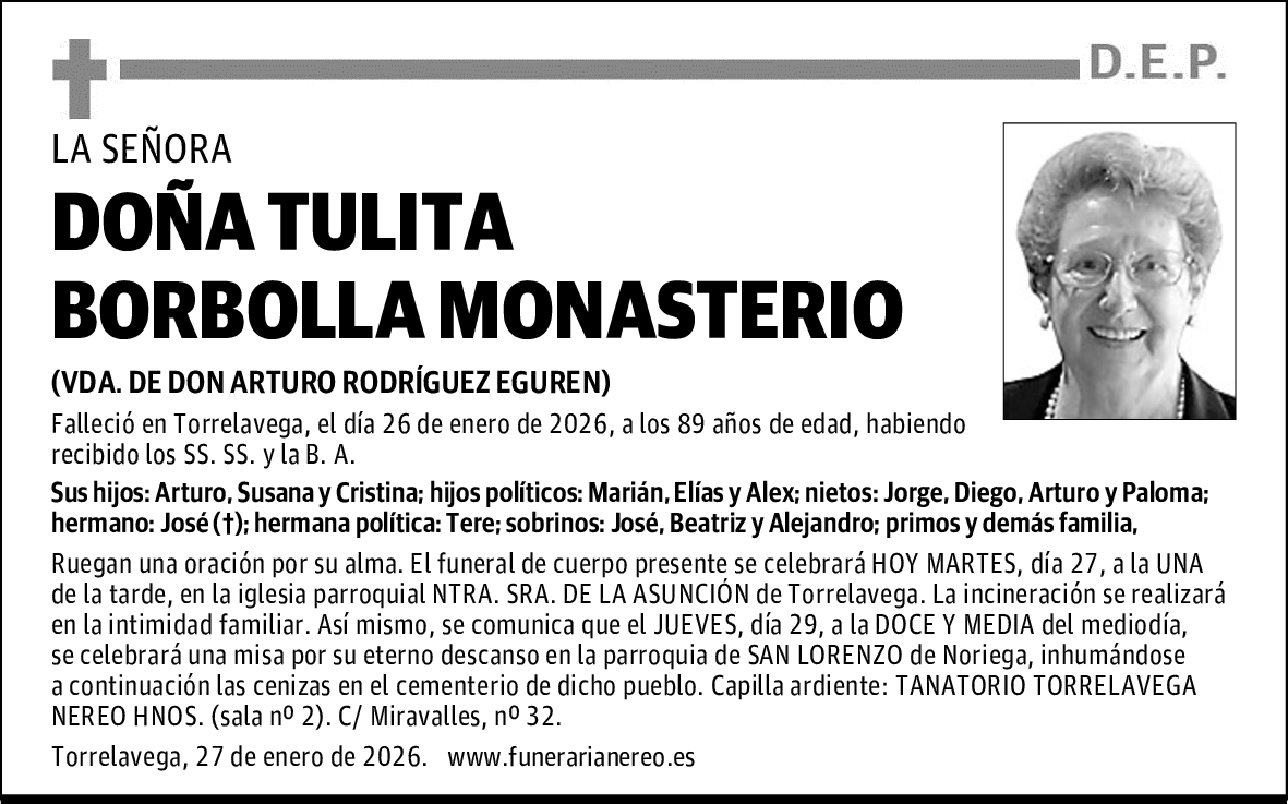 DOÑA TULITA BORBOLLA MONASTERIO