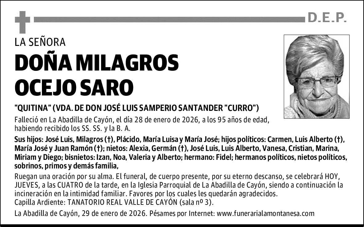 DOÑA MILAGROS OCEJO SARO