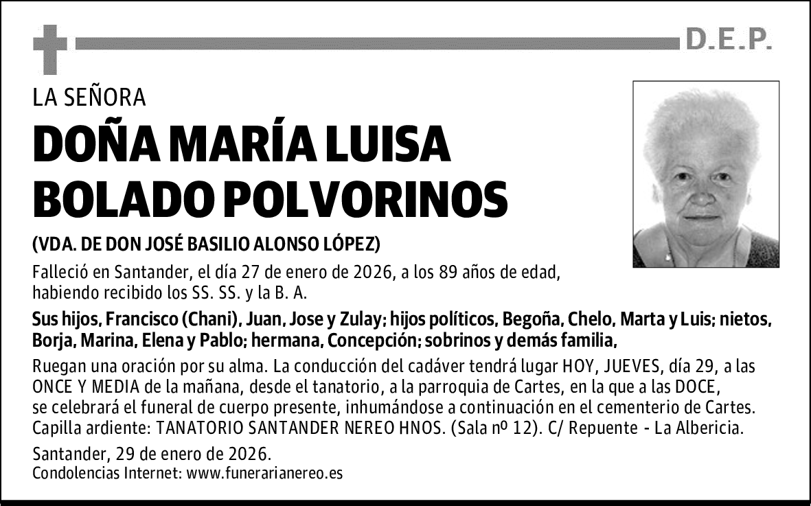 DOÑA MARÍA LUISA BOLADO POLVORINOS