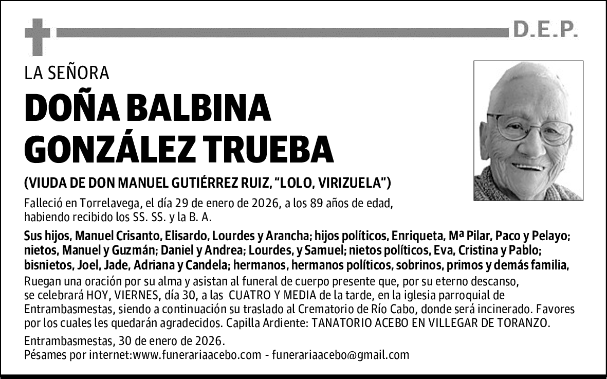 DOÑA BALBINA GONZÁLEZ TRUEBA