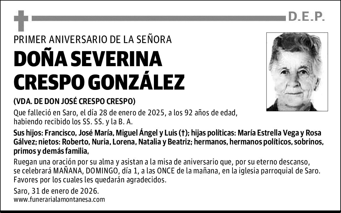 DOÑA SEVERINA CRESPO GONZÁLEZ
