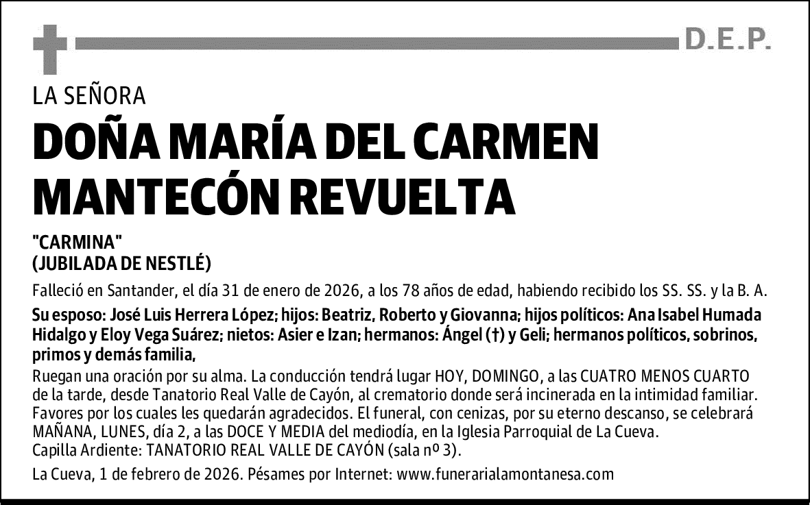 DOÑA MARÍA DEL CARMEN MANTECÓN REVUELTA