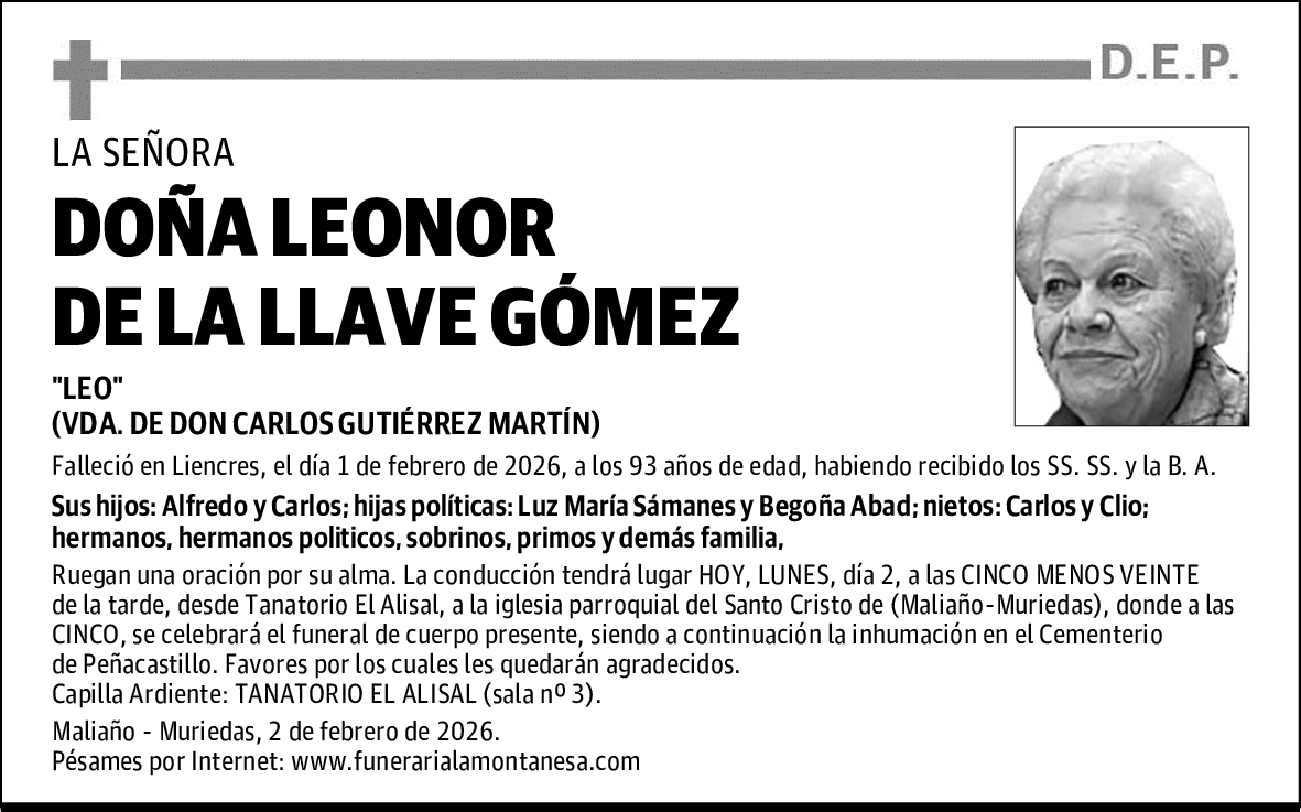 DOÑA LEONOR DE LA LLAVE GÓMEZ