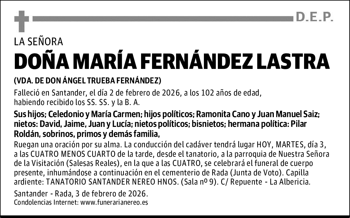 DOÑA MARÍA FERNÁNDEZ LASTRA