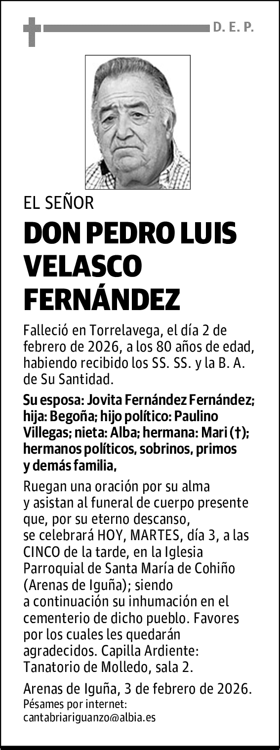 DON PEDRO LUIS VELASCO FERNÁNDEZ