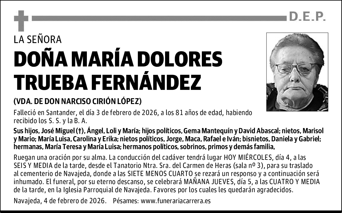 DOÑA MARÍA DOLORES TRUEBA FERNÁNDEZ