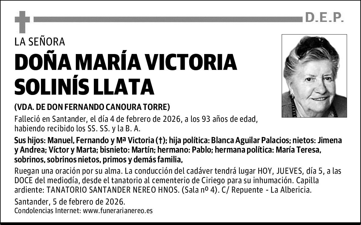 DOÑA MARÍA VICTORIA SOLINÍS LLATA