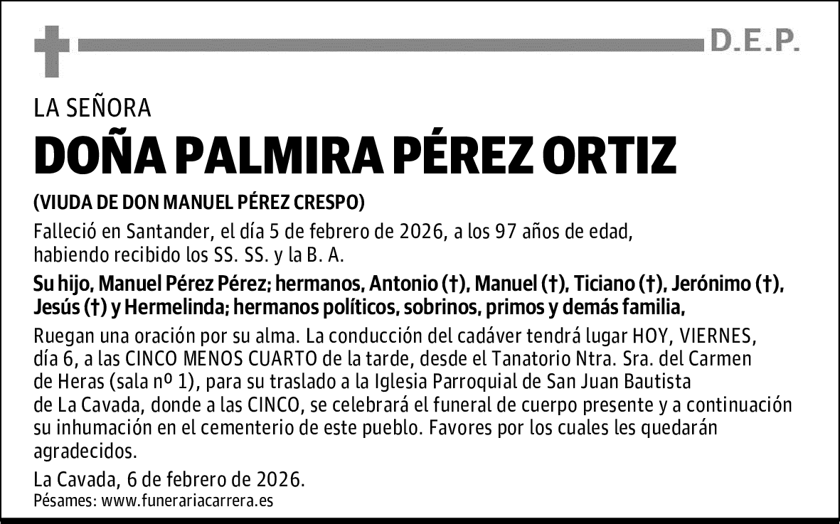 DOÑA PALMIRA PÉREZ ORTIZ