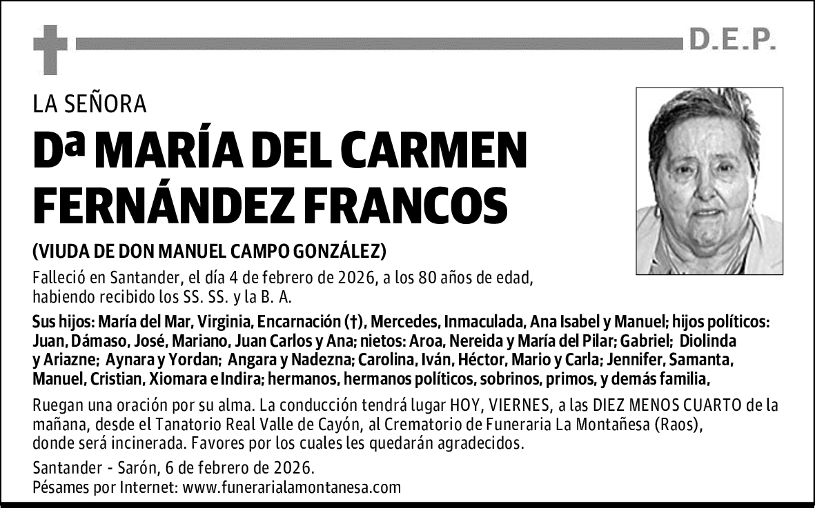 DOÑA MARÍA DEL CARMEN FERNÁNDEZ FRANCOS