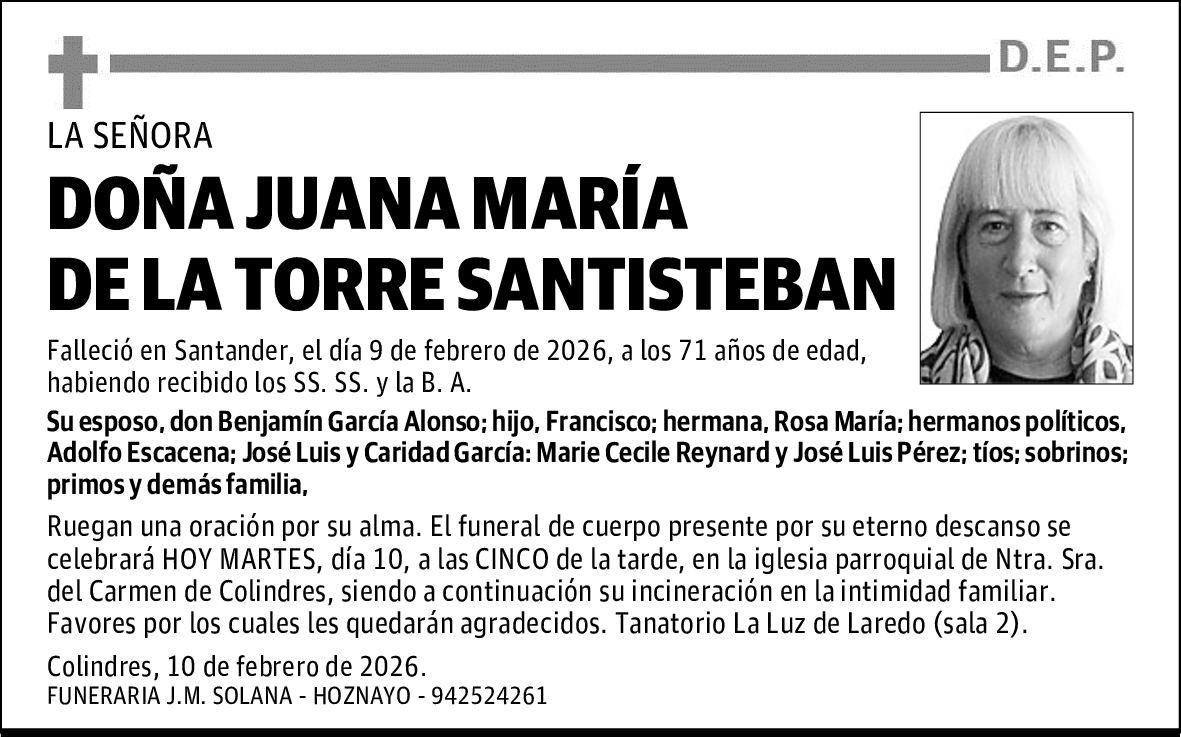 DOÑA JUANA MARÍA DE LA TORRE SANTISTEBAN