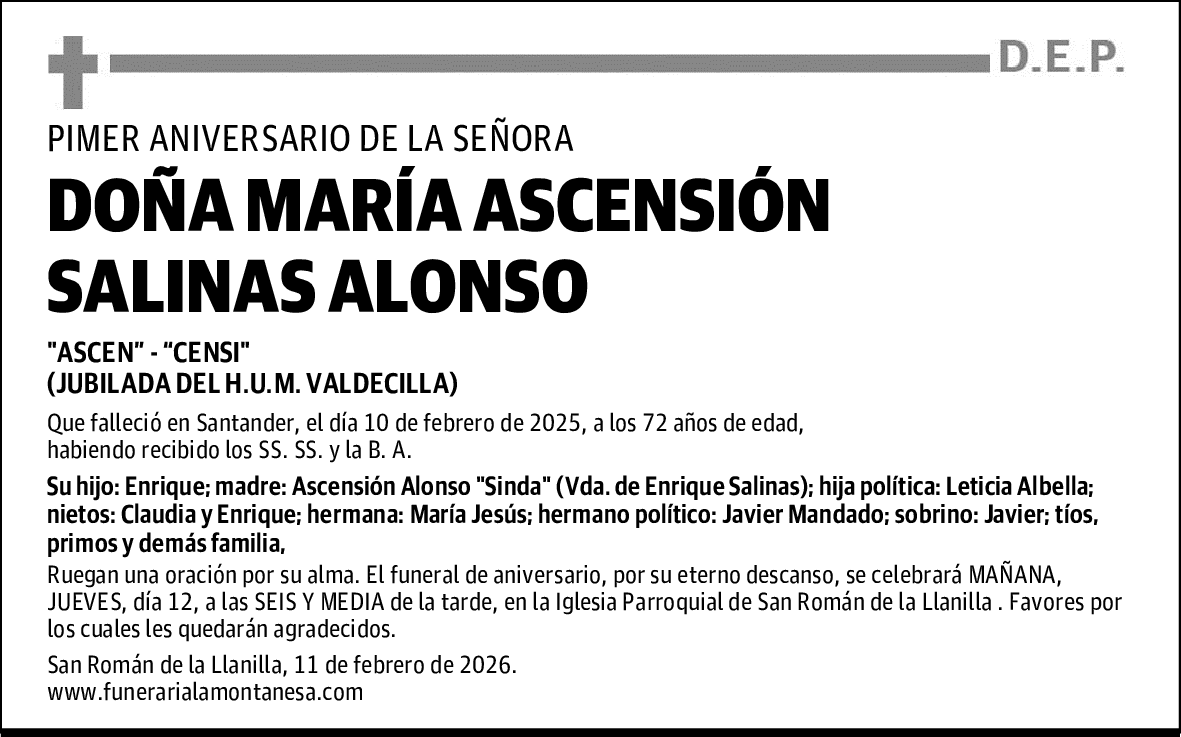 DOÑA MARÍA ASCENSIÓN SALINAS ALONSO