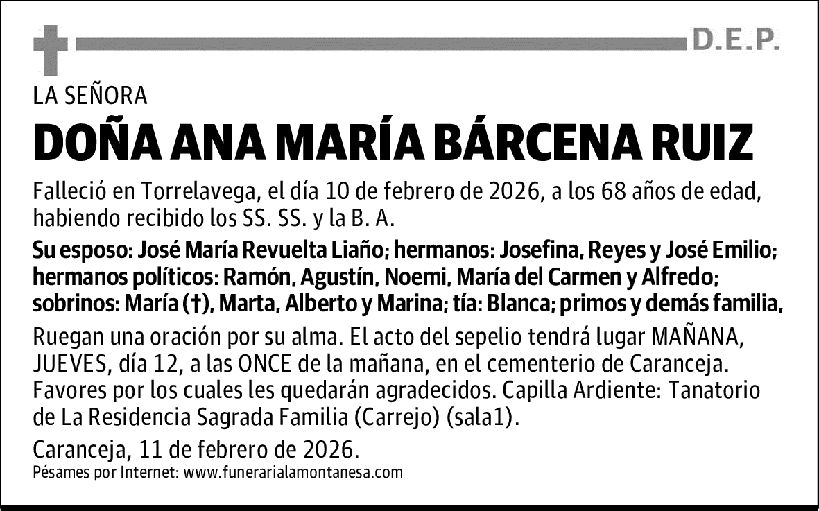 DOÑA ANA MARÍA BÁRCENA RUIZ