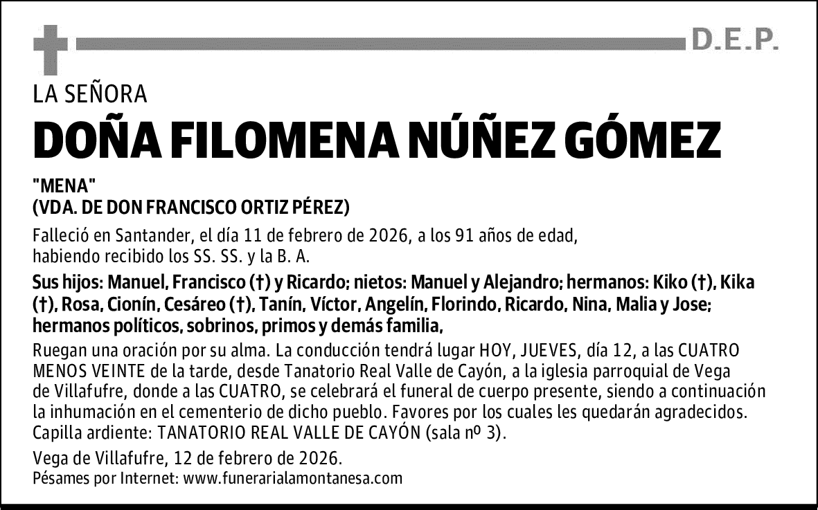 DOÑA FILOMENA NÚÑEZ GÓMEZ