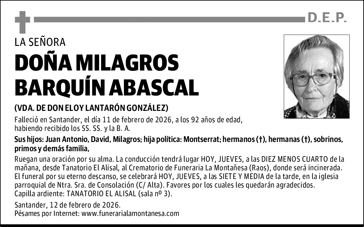 DOÑA MILAGROS BARQUÍN ABASCAL