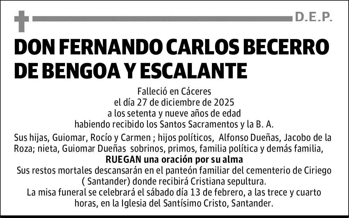 DON FERNANDO CARLOS BECERRO DE BENGOA Y ESCALANTE
