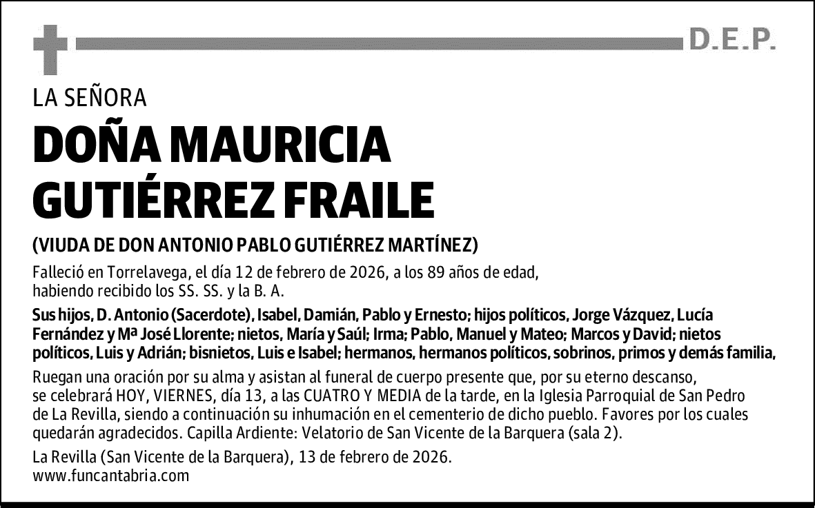 DOÑA MAURICIA GUTIÉRREZ FRAILE