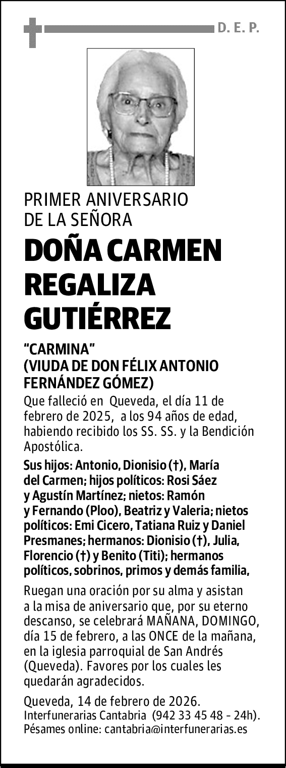 DOÑA CARMEN REGALIZA GUTIÉRREZ