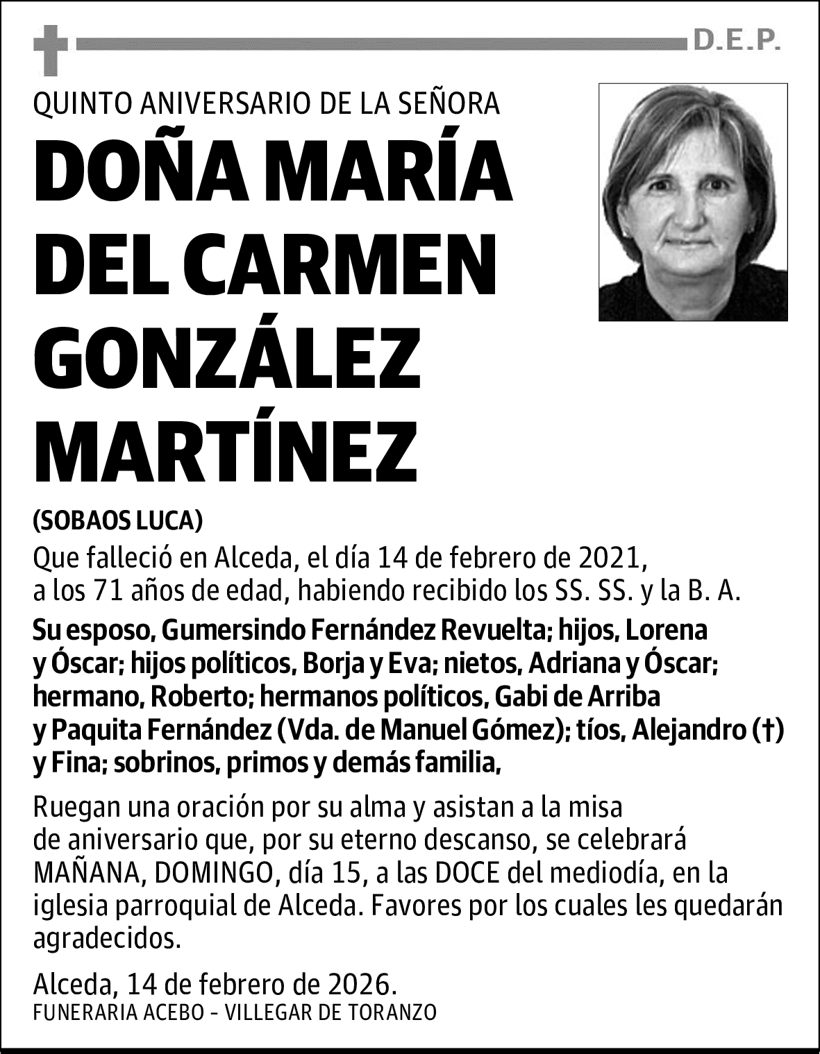 DOÑA MARÍA DEL CARMEN GONZÁLEZ MARTÍNEZ