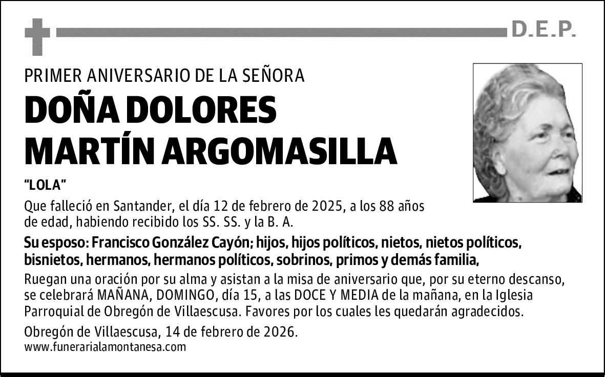 DOÑA DOLORES MARTÍN ARGOMASILLA