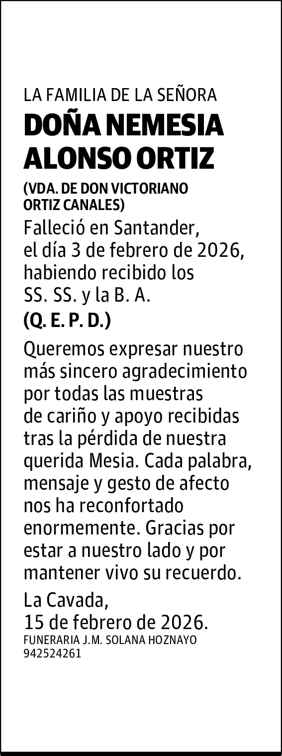DOÑA NEMESIA ALONSO ORTIZ