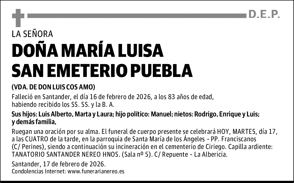 DOÑA MARÍA LUISA SAN EMETERIO PUEBLA
