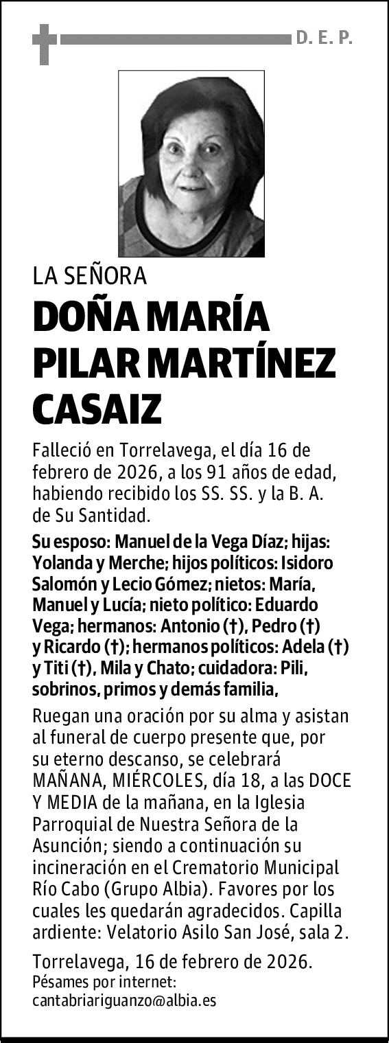 DOÑA MARÍA PILAR MARTÍNEZ CASAIZ