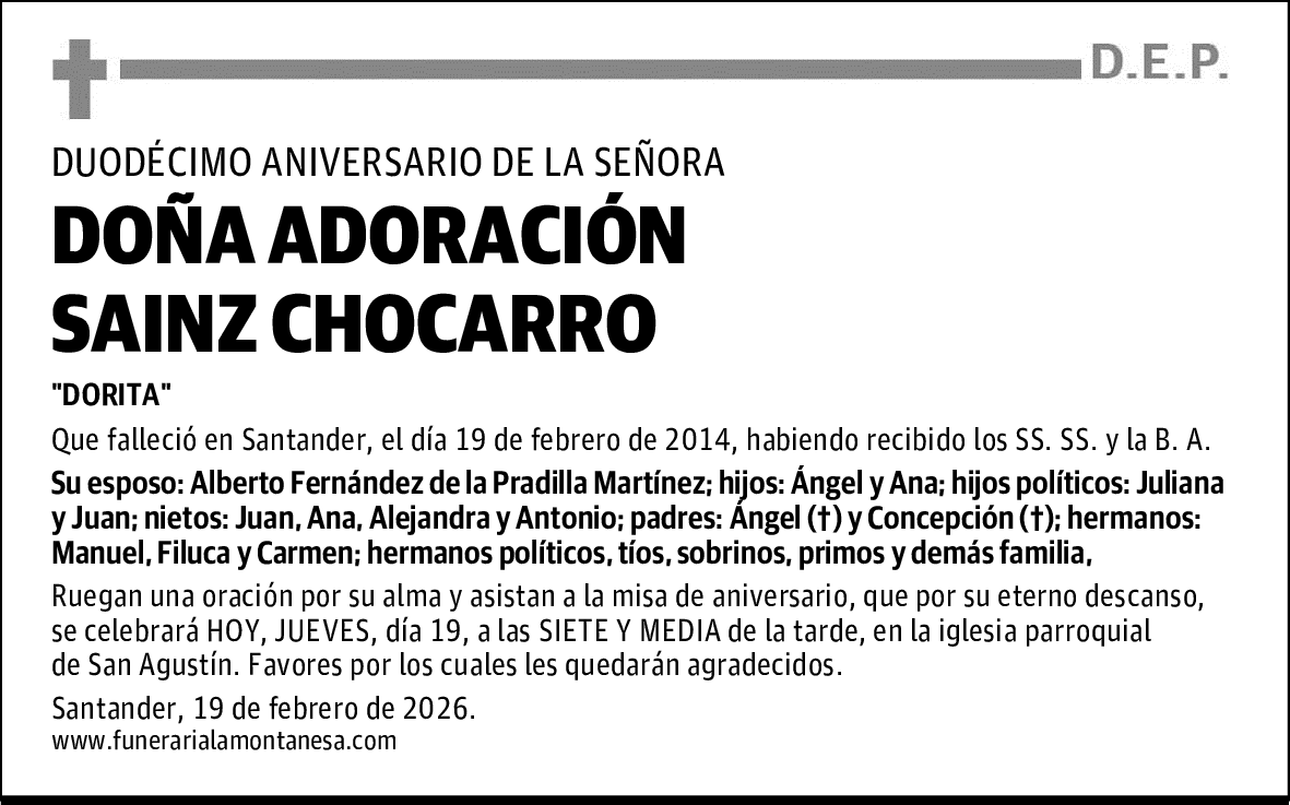 DOÑA ADORACIÓN SAINZ CHOCARRO