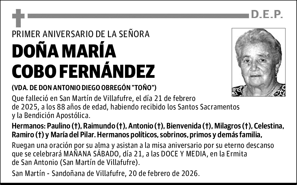 DOÑA MARÍA COBO FERNÁNDEZ
